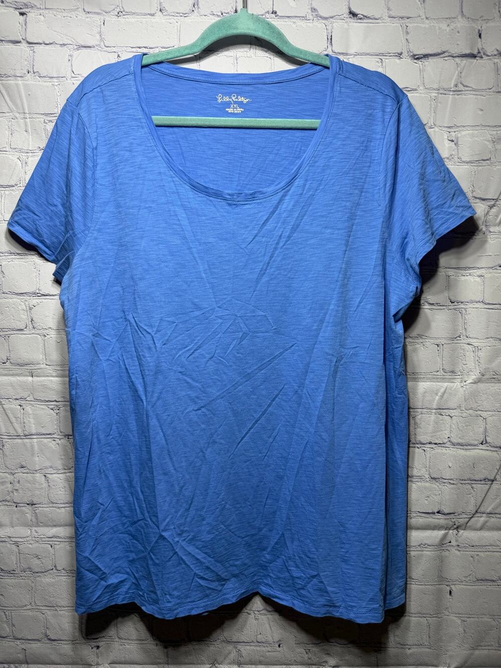 Lilly Pulitzer Pima Cotton Short Sleeve Scoop Neck Top Blue Size XXL Preppy